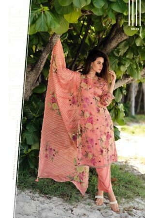 My Fashion Road Varsha Orchid Designer Organza Digital Print Salwar Kameez | Peach