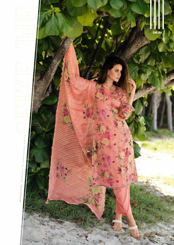My Fashion Road Varsha Orchid Designer Organza Digital Print Salwar Kameez | Peach