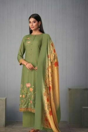 My Fashion Road Sahiba Sunira Pashmina Designer Dress Material | Green