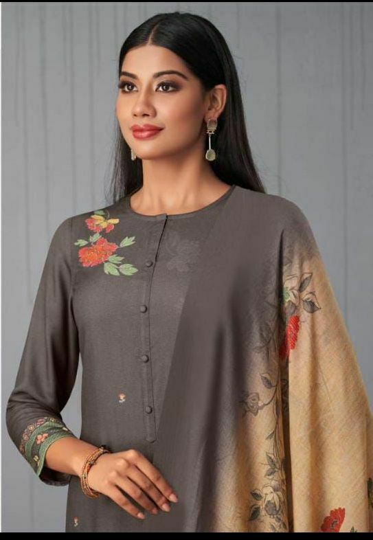 My Fashion Road Sahiba Sunira Pashmina Designer Dress Material | Grey