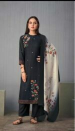 My Fashion Road Sahiba Sunira Pashmina Designer Dress Material | Black