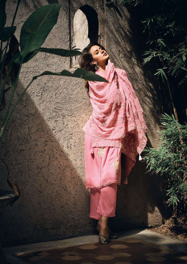 My Fashion Road Varsha Essence Designer Work Georgette Dress Material | Pink