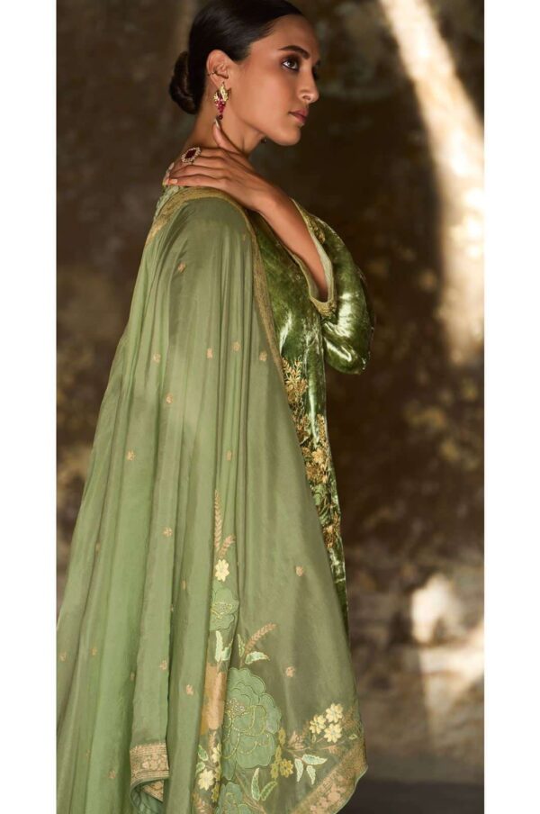 My Fashion Road Varsha Euphoria Designer Plush Velvet Salwar Kameez Winter Collection | Green