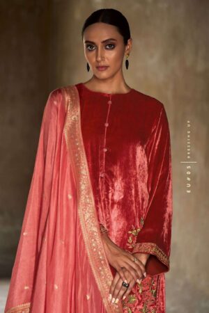 My Fashion Road Varsha Euphoria Designer Plush Velvet Salwar Kameez Winter Collection | Red