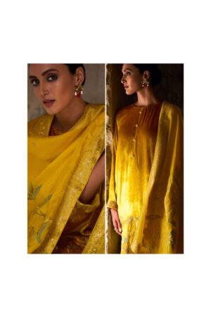 My Fashion Road Varsha Euphoria Designer Plush Velvet Salwar Kameez Winter Collection | Yellow