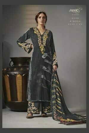 My Fashion Road Kimora Heer Zulf Designer Dress Material Velvet collection | Grey