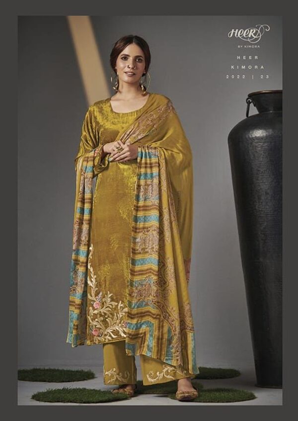 My Fashion Road Kimora Heer Zulf Designer Dress Material Velvet collection | Yellow