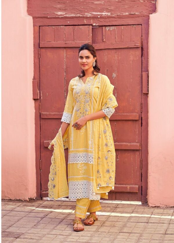 My Fashion Road Jay Vijay Amorena Cotton Pant Style Dress Material | Yellow