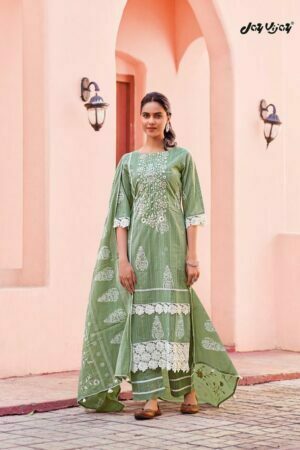 My Fashion Road Jay Vijay Amorena Cotton Pant Style Dress Material | Olivegreen