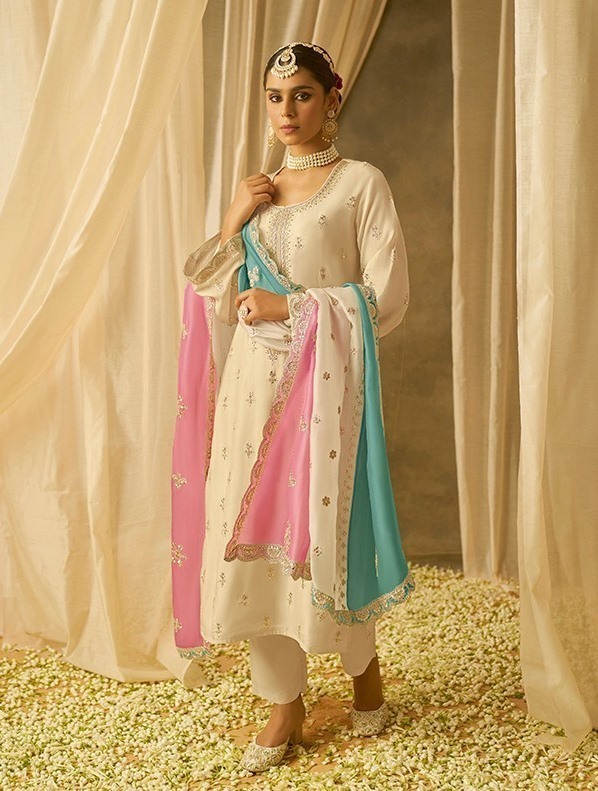 My Fashion Road Chandani Soft Silk Kimora Heer Designer Salwar Suits | Offwhite