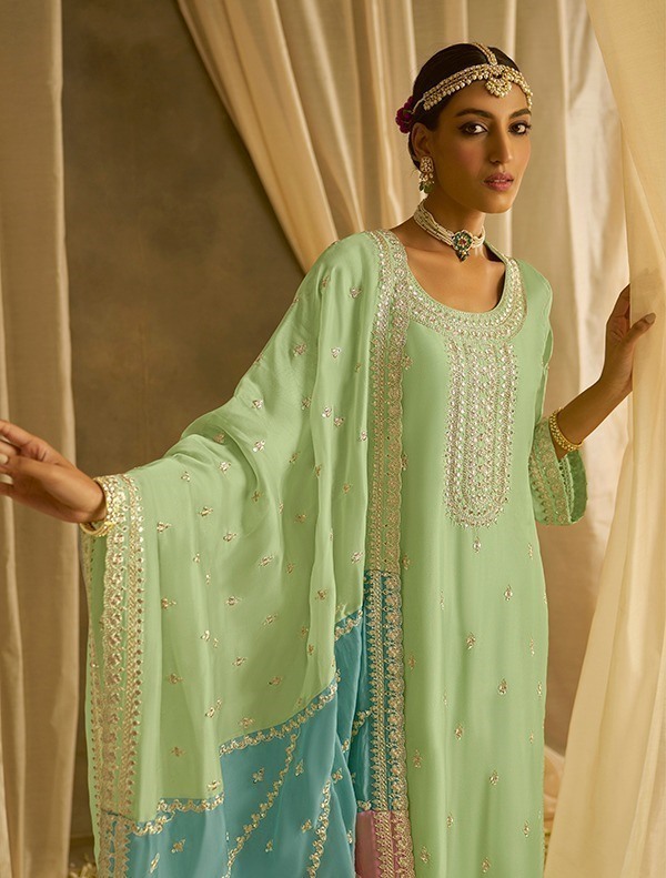 Sea green straight salwar suit - New India Fashion