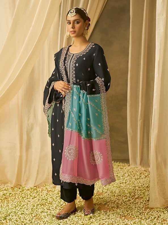 My Fashion Road Chandani Soft Silk Kimora Heer Designer Salwar Suits | Black