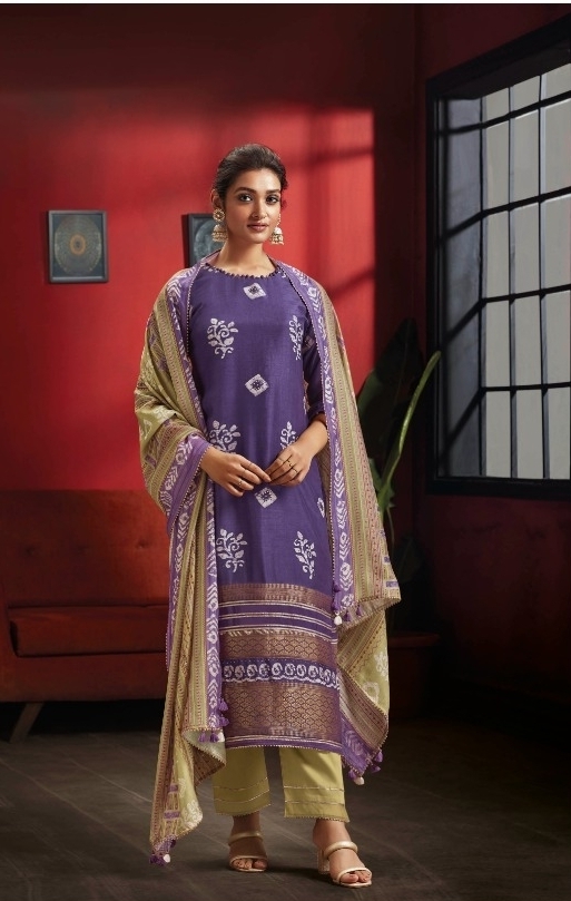 My Fashion Road Jay Vijay Gaia Moga Silk Pant Style Dress Material | Purple