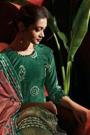 My Fashion Road Jay Vijay Gaia Moga Silk Pant Style Dress Material | DarkGreen