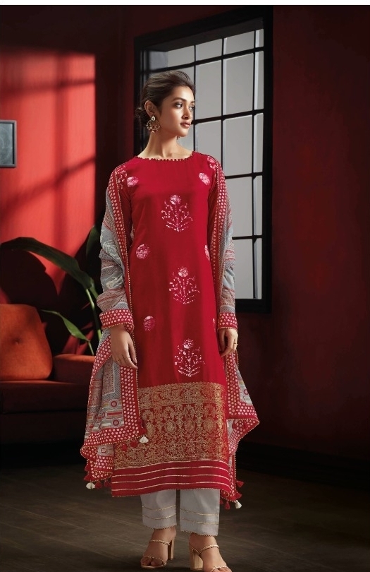 My Fashion Road Jay Vijay Gaia Moga Silk Pant Style Dress Material | Rust