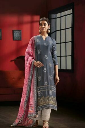 My Fashion Road Jay Vijay Gaia Moga Silk Pant Style Dress Material | Grey