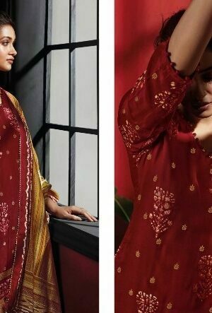 My Fashion Road Jay Vijay Gaia Moga Silk Pant Style Dress Material | Red
