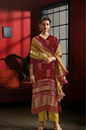 My Fashion Road Jay Vijay Gaia Moga Silk Pant Style Dress Material | Maroon
