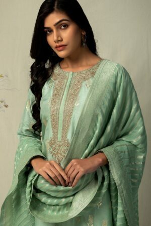 My Fashion Road Haniyah Naariti Jacquard Embroidered Pant Style Suits | Green