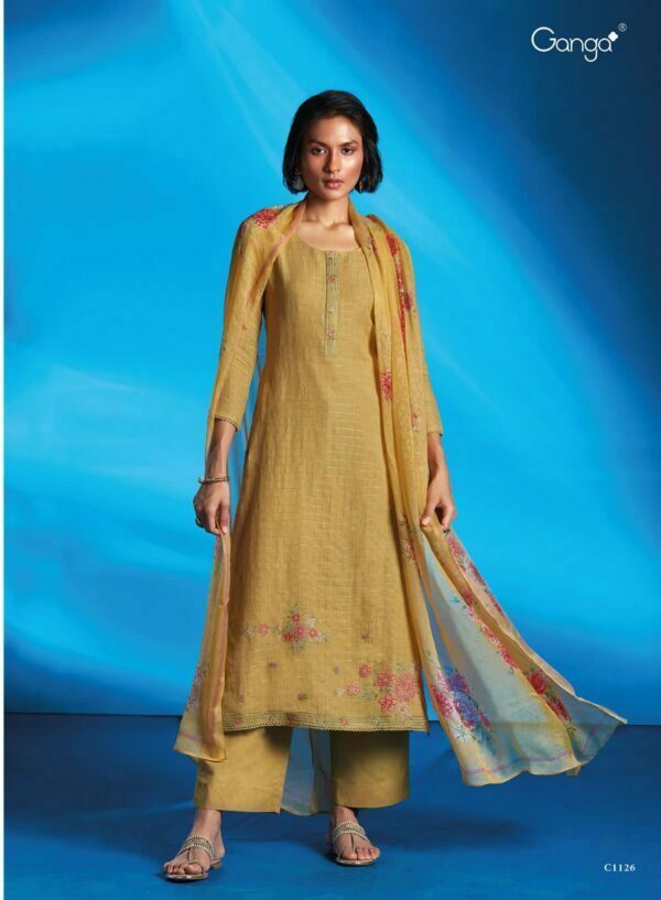 My Fashion Road Ganga Fashion Reet Designer Linen Jacquard Salwar Suit | Yellow