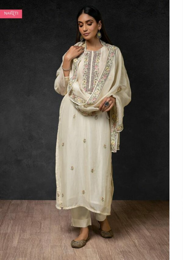 My Fashion Road Naariti Ruha Organza Pant Style Dress Material | White