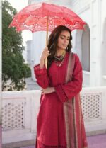 My Fashion Road Afrozeh Lamhay Luxury Lawn Unstitched Formals Collection 2023 | CRIMSON