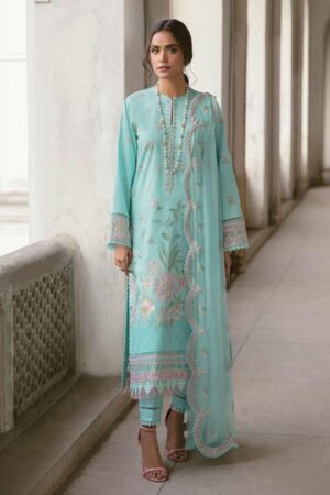 My Fashion Road Afrozeh Lamhay Luxury Lawn Unstitched Formals Collection 2023 | CRYSTAL CYAN