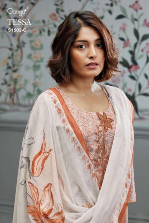 My Fashion Road Ganga Tessa Fancy Cotton Salwar Kameez | Orange