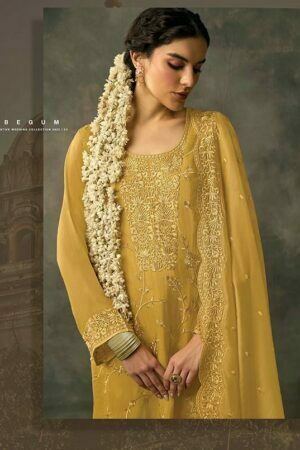 My Fashion Road Kimora Heer Begum Pant Style Dress Material | Yellow