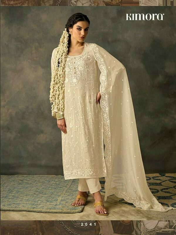 My Fashion Road Kimora Heer Begum Pant Style Dress Material | White