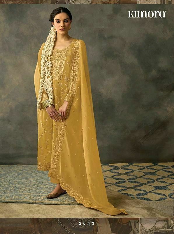 My Fashion Road Kimora Heer Begum Pant Style Dress Material | Yellow