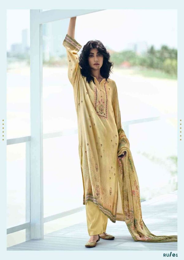 My Fashion Road Varsha Ehrum Ruhaniyat Exclusive Silky Satin Salwar Kameez | Yellow