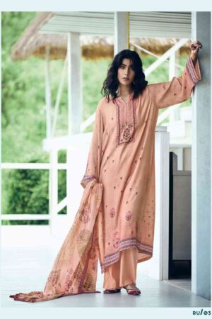 My Fashion Road Varsha Ehrum Ruhaniyat Exclusive Silky Satin Salwar Kameez | Peach