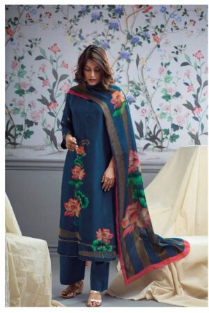My Fashion Road Ganga Bloom Plazzo Silk Unstitched Dress Material | Royallblue