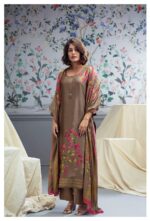 My Fashion Road Ganga Bloom Plazzo Silk Unstitched Dress Material | Brown