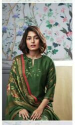 My Fashion Road Ganga Bloom Plazzo Silk Unstitched Dress Material | Green