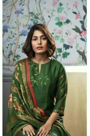 My Fashion Road Ganga Bloom Plazzo Silk Unstitched Dress Material | Green