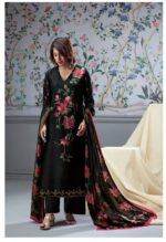 My Fashion Road Ganga Bloom Plazzo Silk Unstitched Dress Material | Black