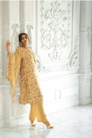 My Fashion Road Varsha Ecru Designer Fancy Linen Cotton Salwar Kameez | Yellow
