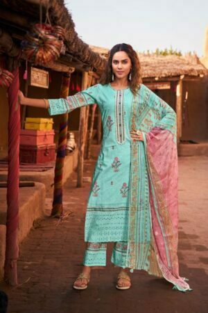 My Fashion Road Jay Vijay Purvai Cotton Pant Style Dress Material | Blue