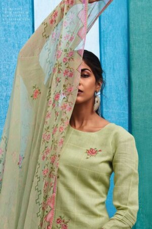 My Fashion Road Ganga Shades Premium Linen Designer Ladies Suits | Green