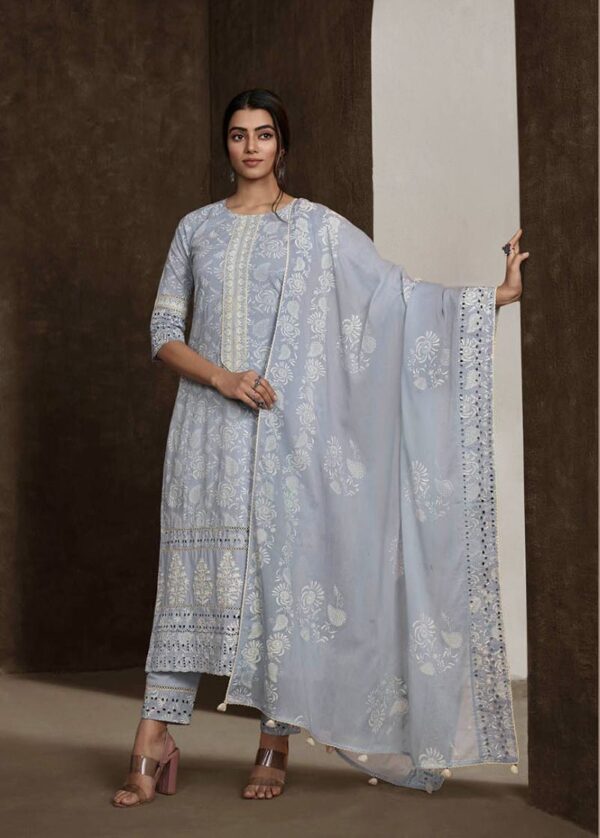 My Fashion Road Jay Vijay Shehnaaz Cotton Pant Style Dress Material | Blue