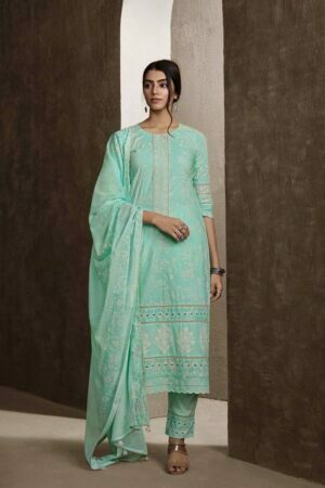 My Fashion Road Jay Vijay Shehnaaz Cotton Pant Style Dress Material | Turquoise