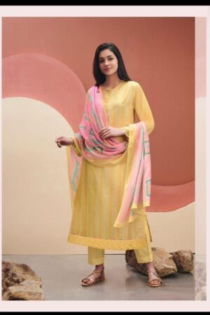 My Fashion Road Sudriti Sahiba Summer Stripes Cotton Pant Style Suit | Yellow