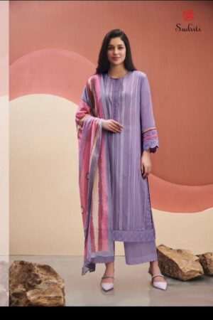 My Fashion Road Sudriti Sahiba Summer Stripes Cotton Pant Style Suit | Purple
