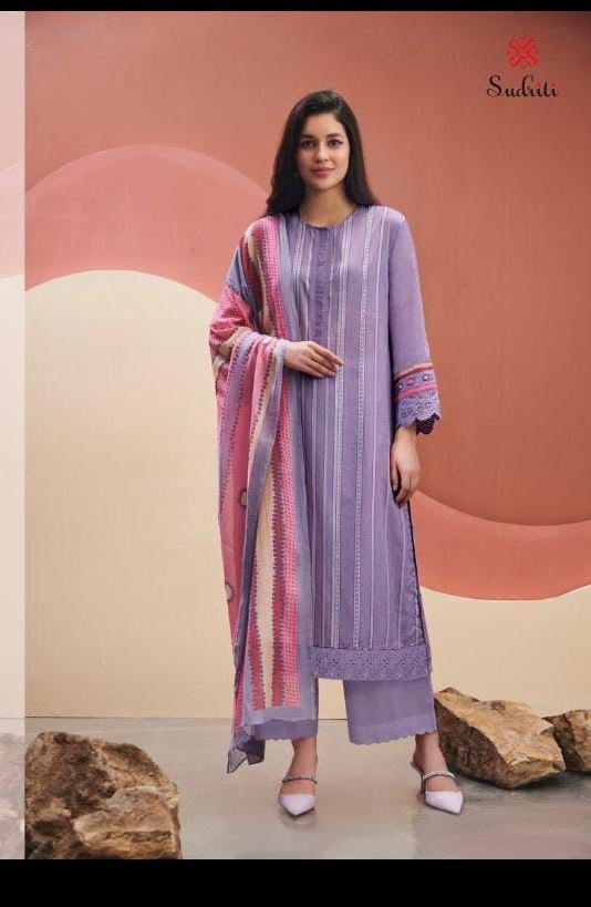 My Fashion Road Sudriti Sahiba Summer Stripes Cotton Pant Style Suit | Purple