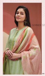My Fashion Road Sudriti Sahiba Summer Stripes Cotton Pant Style Suit | Green