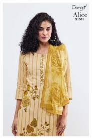 My Fashion Road Ganga Alice Cotton Plazzo Dress Material | Yellow