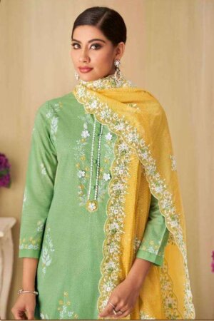 My Fashion Road Sahiba Nesta Block Printed Cotton Cambric With Beads & Crochet Work Suit | Green