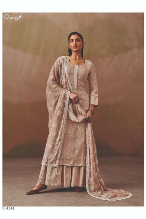 My Fashion Road Ganga Fashion Roshni Pure Linen Unstitched Salwar Kameez | Brown